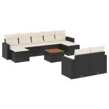 Cumpara ieftin Set canapele de gradina cu perne, 10 piese, negru, poliratan