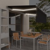 VidaXL Copertină automată cu stor&amp;senzor v&acirc;nt&amp;LED, antracit, 4x3 m