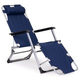 Sezlong pliabil 2 in 1 bleumarin, reglabil, cu tetiera si cadru metalic