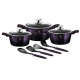 Cumpara ieftin Set 10 Oale Marmorate Berlinger Haus Purple Eclipse BH-7141, Aluminiu Forjat, Antiaderent, Inductie