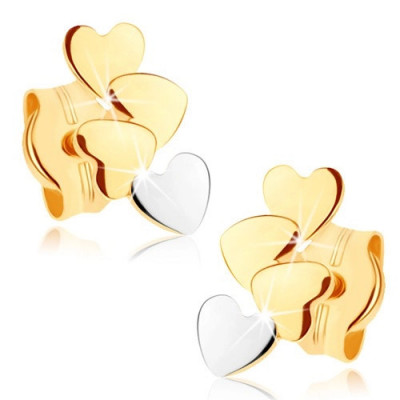 Cercei din aur 375 - patru inimi mici plate, luciu intens foto