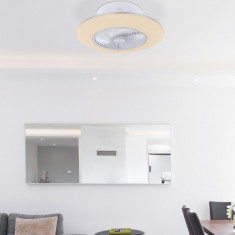 Ventilator de tavan cu lustra, LED 40W, telecomanda, temporizator, metal alb foto