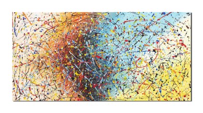 Tablou celebru gigant pictat manual birou, living, Compozitie abstracta, 140x70cm ulei pe panza, reproducere Jackson Pollock foto