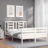 vidaXL Cadru de pat cu tăblie, alb, 120x200 cm, lemn masiv 3194697