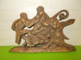 Cumpara ieftin LUPTA CU TAURI - Impresionanta SCULPTURA in LEMN , basorelief