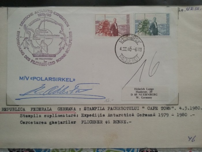 1980-R.F.G.-Exp.antarctica -Cercet.ghetarilor-Flichner si Ronne-Plic circ.