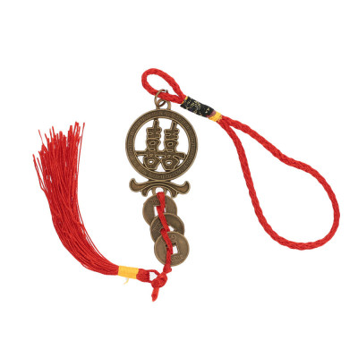 Amuleta cu simbolul dublei fericiri si Monede Chinezesti foto