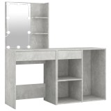 Masuta de toaleta cu LED si dulap, gri beton, lemn prelucrat