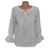 Cumpara ieftin Bluza Tip Ie Traditionala Alba cu Motiv Geometric Argintiu de Dama - IMS117