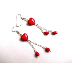 Cercei inima de howlite si lacrima coral, cercei cadou femei 34445