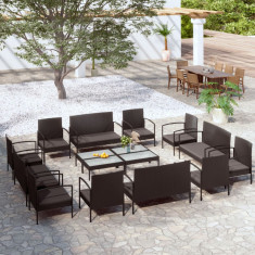 Set mobilier de gradina cu perne, 16 piese, negru, poliratan GartenMobel Dekor foto