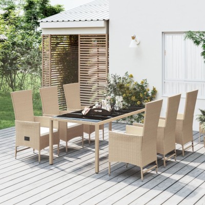 vidaXL Set de masă pentru grădină, 7 piese, cu perne, bej, poliratan 3157570 foto