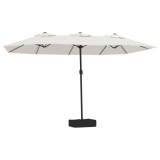 Umbrela de gradina cu doua capete/LED, alb nisipiu, 449x265 cm