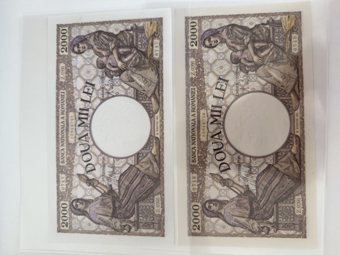 2x 2000 lei 1941 UNC bancnota consecutive