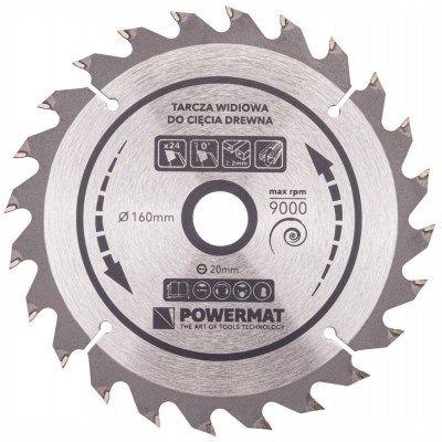 Disc Widia pentru lemn 160x20mm cu 24 dinti TDD, Powermat foto