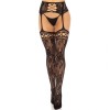 LEG AVENUE - FLORAL LACE GARTER STOCKINGS BLACK, LEG AVENUE HOSIERY