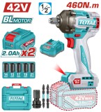 Masina de insurubat cu impact TOTAL 42V, 1/2", 460 Nm, cu 2 acumulatori