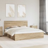 Cumpara ieftin Cadru de pat cu headboard Sonoma 200 x 200 cm Lemn de pin masiv