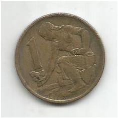 No(4) moneda-Cehoslovacia 1 Koruna / Coroana 1970
