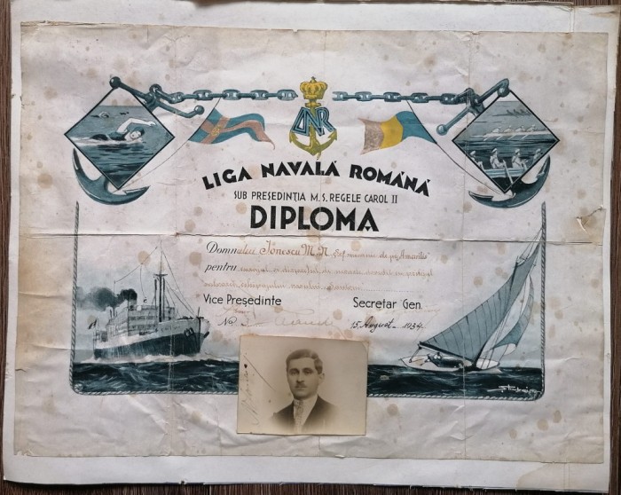 Diploma Liga Navala Romana pentru curajul salvarii echipajului vasului Santoni