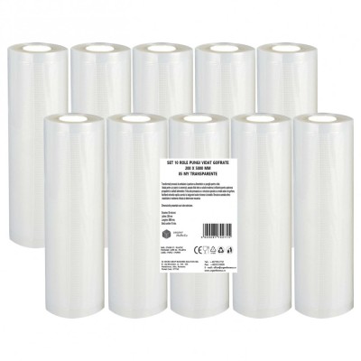 Set 10 role pungi vidat gofrate, dimensiuni 200x5000 mm, transparente, grosime 85 microni, preparare sau depozitare Sous Vide foto
