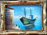 Cumpara ieftin Marină, pictură pe carton nesemnată, Marine, Ulei, Impresionism