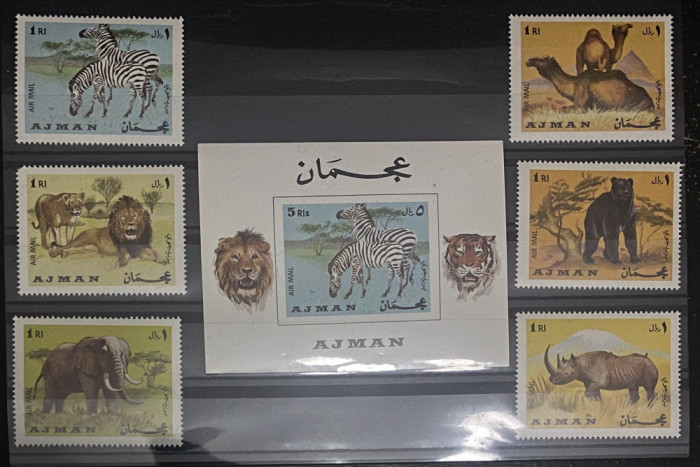 AJMAN 1969 - FAUNA - ANIMALE, Lei, elefanti,etc.