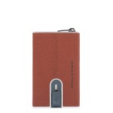 Piquadro, Black Square, Suport de carduri din piele, Sistem de alunecare pătrat, Maro, Unisex