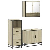 Cumpara ieftin Set mobilier de baie, 3 piese, stejar sonoma, lemn prelucrat