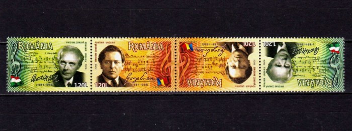 ✅RO 2006 LP 1726 &quot;Em. comuna Rom. Ungaria-Compozitori&quot; pereche tete-beche T1,MNH