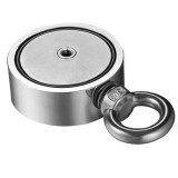 Magnet neodim oală D 60 mm cu două c&acirc;rlige inelare și două fețe x 120 kg - magnet fishing