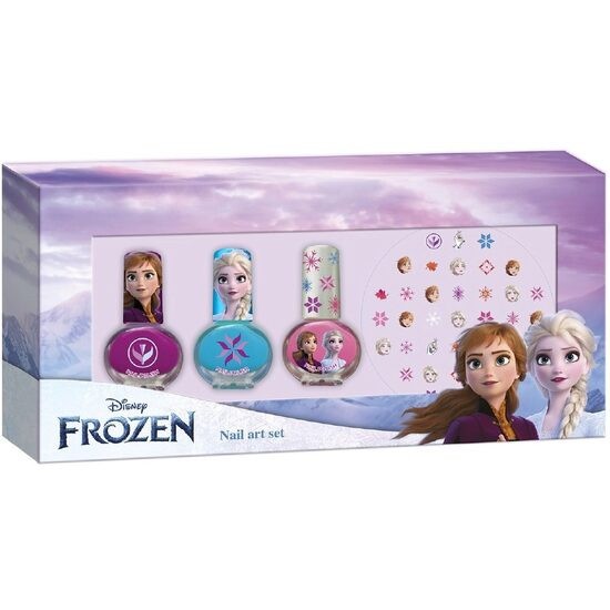 Set manichiura pentru fetite, cu 3 lacuri de unghii si modele de lipit pe unghii, Frozen