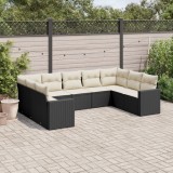 Cumpara ieftin Set mobilier de grădină cu perne, 9 piese, negru, poliratan