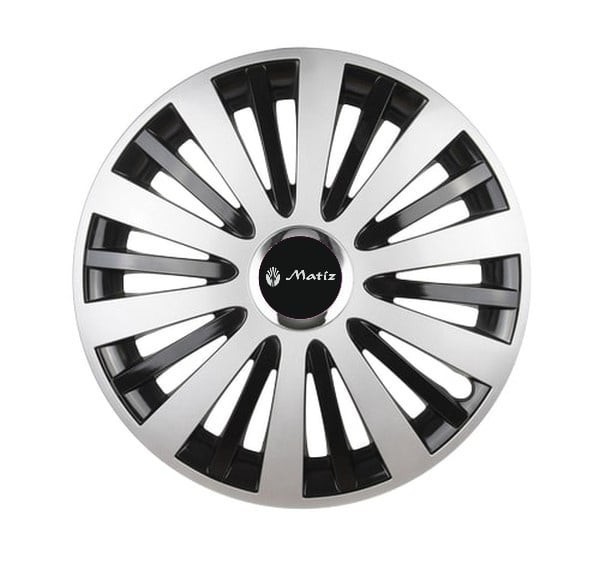 Set 4 capace roti Gri cu inel cromat R16 pentru gama auto Matiz