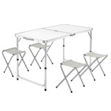 Set masa pliabila reglabila si 4 scaune, tip valiza, gri, 120x60cm Household NewTrend