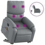 Cumpara ieftin Fotoliu masaj rabatabil electric cu ridicare, gri, piele eco