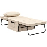 HOMCOM Fauteuil lit convertible chauffeuse chaise longue et pouf 4 &icirc;n 1 cu dossier inclinable 5 positions cremă | Aosom Romania