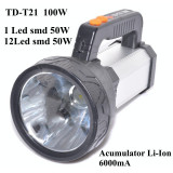 Lanterna multifunctionala, Laser, Led SMD 50W + 50W COB, acumulator 3,7v, TD-T21