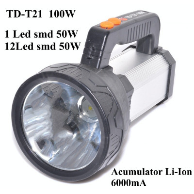 Lanterna multifunctionala, Laser, Led SMD 50W + 50W COB, acumulator 3,7v, TD-T21 foto