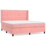 Cumpara ieftin Pat box spring cu saltea, roz, 180x200 cm, catifea