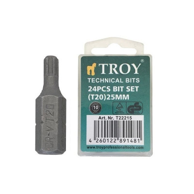 Set de biti torx Troy 22215, T20, 25 mm, 24 bucati foto