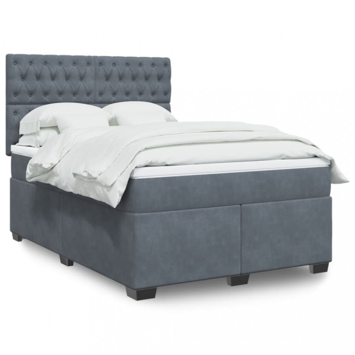 vidaXL Pat box spring cu saltea, gri &icirc;nchis, 140x200 cm, catifea 3293237