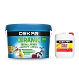 Vopsea ultralavabila interior, Oskar Ceramic lucios, alba, 15 L + amorsa Oskar 4 L
