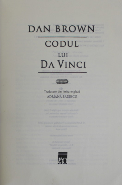 CODUL LUI DA VINCI de DAN BROWN , 2006 *EDITIE CARTONATA