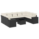Cumpara ieftin Set canapele de gradina cu perne, 10 piese, negru, poliratan