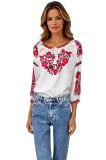 Bluza tip ie dama R25 alb crystal/rosu , marimea 2XL, Casual, Bumbac
