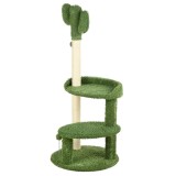 Ansamblu de joaca pentru pisici, model cactus, cu platforme si ciucuri, verde si bej, 39x111 cm, ART