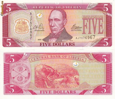LIBERIA 5 dollars 2003 UNC!!! foto