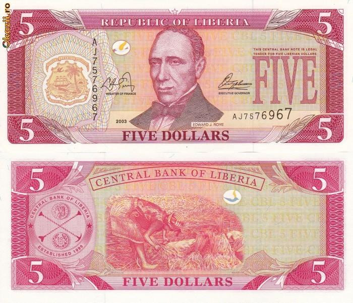 LIBERIA 5 dollars 2003 UNC!!!