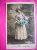 HOPCT 12199 ANUL 1909 -FELICITARE VECHE -FEMEI FRUMOASE -STAMPILOGRAFIE/ TIMBRU -FRANTA -EUROPA - -ROMANTICA- -CIRCULATA